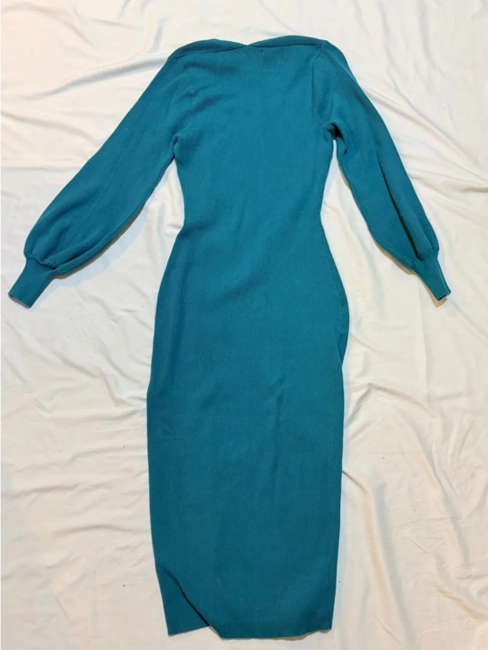 Zesica Midi Length Teal Ribbed Knit Figure Flattering Dress in Size M - Picture 3 of 4
